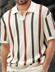 Men's Golf Shirt Polo Set Business Casual Lapel Short Sleeve Fashion Vertical Stripes Mesh Summer Apricot Golf Shirt