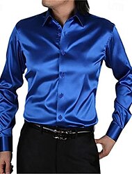 Men's Dress Shirt Button Up Shirt Collared Shirt Prom Shirt Satin Silk Shirt Black White Red Long Sleeve Plain Turndown Spring, Fall, Winter, Summer Wedding Party Clothing Apparel Button-Down