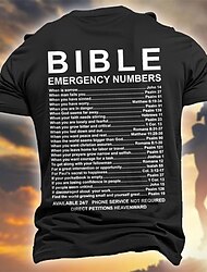 Bible Energency Numbers Faith Daily Designer Retro Vintage Men's 3D Print T shirt Tee Tee Top Sports Outdoor Holiday Going out T shirt Black White Navy Blue Short Sleeve Crew Neck Shirt Summer