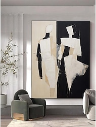 zwart en beige abstracte kunst schilderij handgemaakt zwart en beige minimalistische handgeschilderde muurkunst abstract figuur canvas schilderij kunst abstracte mensen olieverf moderne muurkunst