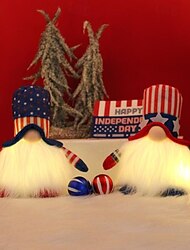 LED 愛国的なノームの飾り - 独立記念日の手作りノーム、アメリカのぬいぐるみエルフ - 7 月 4 日の赤、白、青のノームの飾り、テーブル飾り