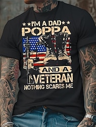 eu sou um pai poppa e um veterano nada me assusta preto azul escuro cinza camiseta masculina camisa gráfica de mistura de algodão camisa esportiva clássica manga curta camiseta confortável férias de