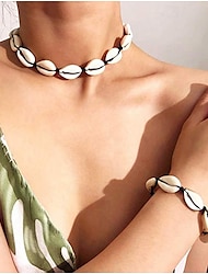 naturligt skal halsband armband ankelband set handgjorda justerbara sommar boho hawaii beach snäckskal choker smycken present till kvinnor tjejer