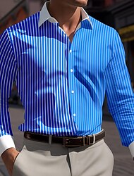 Plaid Fashion Casual Men's Printed Shirts Party Street Vacation Spring & Summer Turndown Long Sleeve Violet, Royal Blue, Orange S, M, L 4-Way Stretch Fabric Shirt