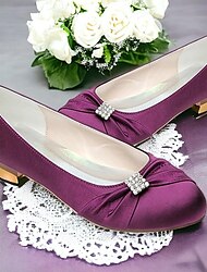 Mulheres Sapatos De Casamento Sapatos de noiva Pedrarias Sem Salto Ponta Redonda Elegante Cetim Mocassim Preto Branco Rosa Claro