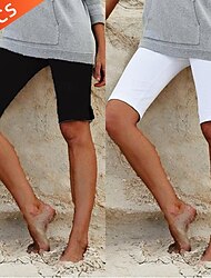 Multi Packs 2pcs Women's White Capri shorts Burmuda Shorts Cropped Pants Split Plain Street Vacation Polyester