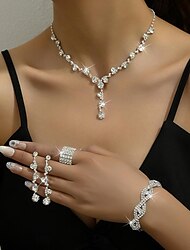 Jewelry Set 5pcs Rhinestone Alloy Rings Earrings Necklace Bracelets Women's Elegant Fashion Luxury Geometrical Geometric Jewelry Set For Wedding Anniversary Wedding Guest