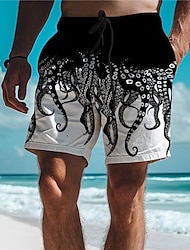 ανδρικό παντελόνι σανίδα με στάμπα χταποδιού σορτς χαβάης μαγιό κορδόνι περίσφιξης με διχτυωτή επένδυση ελαστική μέση άνεση αναπνέει διακοπές διακοπές