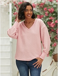 Women's Oversized Sweatshirt Pullover Cotton Textured Solid Color Casual Sports Quarter Zip Pink Purple Active Sportswear Half Zip Long Sleeve Top Micro-elastic Fall & Winter