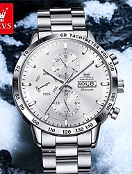 New Olevs Brand Men'S Watch Perpetual Calendar Calendar 24 Hours Indication Multifunction Mechanical Watch Three Eyes Six Hands Steel Belt Waterproof Men'S Watch