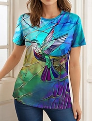 Women's T shirt Tee Bird Daily Weekend Print Blue Short Sleeve Fashion Crew Neck Summer