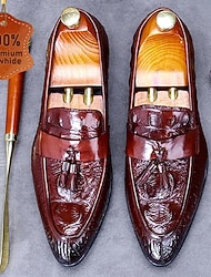 Herren Halbschuhe & Slipper weinrot schwarz glänzend burgunderrot Krokodilleder Quaste bequem rutschfest