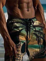 pääkallo painettu miesten lautashortsit havaijilaiset shortsit uimahousut kiristysnyöri verkkovuorilla joustava vyötärö mukavuus hengittävä lomaloma lyhyt