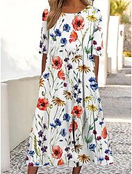 Γυναικεία Καθημερινό φόρεμα Φλοράλ Συνδυασμός Χρωμάτων Στάμπα Στρογγυλή Ψηλή Λαιμόκοψη Μίντι φόρεμα Διακοπές Κοντομάνικο Καλοκαίρι