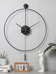 振り子付きクラシック大型壁掛け時計装飾アート時計ラウンドミニマリストモダン時計ノンカチカチサイレントメタル壁時計リビングルーム寝室書斎オフィス装飾 50 60 センチメートル