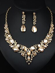Jewelry Set 3pcs Glass Alloy 1 Necklace Earrings Women's Elegant Vintage Fashion Geometrical Geometric Jewelry Set For Wedding Party Wedding Guest
