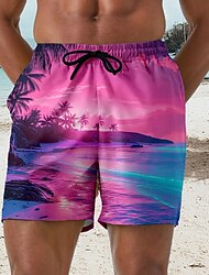 heren boardshorts Hawaiiaanse shorts zwembroek trekkoord met mesh voering elastische taille vakantie strandshort