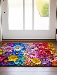Rainbow Flowers Doormat Non-Slip Oil Proof Rug Indoor Outdoor Mat Bedroom Decor Bathroom Mat Entrance Rug Door Mat