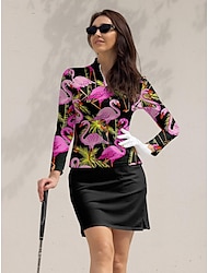 Damen poloshirt Dunkelrosa Langarm Sonnenschutz Shirt Flamingo Herbst Winter Damen-Golfkleidung, Kleidung, Outfits, Kleidung