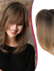 Short Hair Topper 12 Inch Layered Hair Toppers with Curtain Bangs for Women with Thinning Hair or Hair Loss Synthetic Wiglets Hair Pieces for Women