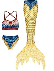 Παιδιά Κοριτσίστικα Τρία Τεμάχια Μαγιό Mermaid Μαγιό ΕΞΩΤΕΡΙΚΟΥ ΧΩΡΟΥ Ζυγαριές Μαγιό 2-12 χρόνια Καλοκαίρι Λευκό Κίτρινο