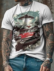 Bărbați Grafic Mașină Tricou Tee Top Manșon scurt Tricou Tipărire 3D Stil Nautic Cămașă Designer Casual Stil de strada Sport exterior Concediu Ieșire Alb Trifoi Albastru Închis Primavara vara