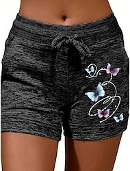 Women's Baggy Shorts Normal 95% Polyester 5% Spandex Flower Black Grey Light Gray Chino Mid Rise Short Casual Daily Spring & Summer