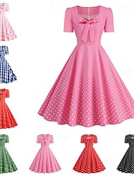 Retro Vintage 1950s Rockabilly Kleid Swing-Kleid Damen Plaid / Karomuster Kariert Gingan Karneval Alltagskleidung Kleid