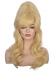 Women Blonde Beehive Wig Long Curly Wavy Bouffant Heat Resistant Synthetic Hair wigs for Womens Vintage Costume Cosplay Halloween Party