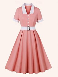 Retro Vintage Anos 50 Vestidos Vestido de uma linha Vestido swing Meio-dia Mulheres Bloco de cor Encontro Vestido