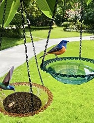Hrănitoare și baie pentru păsări suspendate din plastic - nu necesită electricitate, decor fără fir pentru grădină în aer liber pentru curte și fermă - prietenos cu colibri