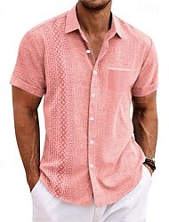 ファッションカジュアル 男性用 プリントシャツ 祝日 デイリーウェア バケーション 夏 折襟 半袖 ピンク, ブルー, グレー S, M, L ポリエステル シャツ