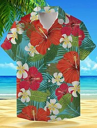 Blumen Pflanzen Urlaub Hawaiianisch Herren Hemd Outdoor Hawaiianisch Festtage Sommer Umlegekragen Kurzarm Rote Blau Minzgrün S M L Hemd