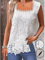 Women's Lace Shirt Daily Vacation Going out Lace White Short Sleeve Bohemia Vintage Daily Square Neck Summer