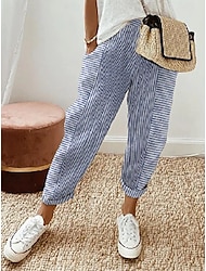 Women's Pants Trousers Polyester Striped Black Pink Casual Daily Full Length Going out Weekend Summer Spring