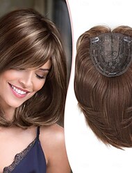 Topper per capelli da donna da 7x7 pollici con ampia copertura della base per capelli diradati o perdita di capelli, toppers per capelli corti per donne con capelli diradati, toppers sintetici per