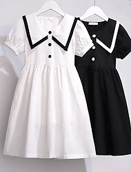 Kinderen meisjes elegante jurk middelbare schooluniform japon Koreaanse stijl jurk zomer korte mouw mode kleding