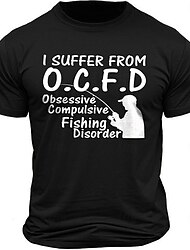 Eu sofro de pesca o.c.f.d camiseta masculina de algodão gráfico camiseta esportiva clássica manga curta camiseta confortável esportes ao ar livre férias verão roupas de grife