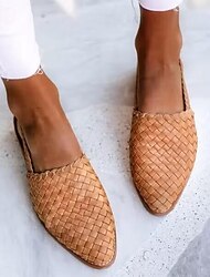 Mulheres Sandálias Sapatos Confortáveis Salto Baixo Dedo Apontado Conforto Couro Ecológico Amêndoa Preto Branco