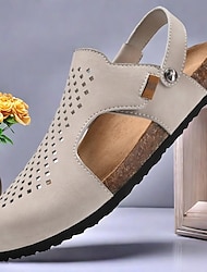 Men's Sandals Slippers & Flip-Flops Flat Sandals Microfiber Breathable Comfortable Slip Resistant Loafer Buckle Brown Beige