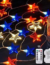 Cadena de luces patrióticas de 10 pies y 20 luces LED para decoración del día de la independencia, cuatro de julio, luces LED de hadas con control remoto, rojo, blanco, azul, 8 modos, funciona con pilas, decoración para fiestas en casa