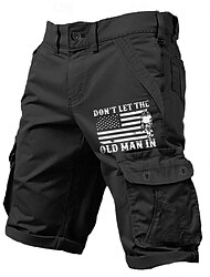 Shorts cargo masculino com vários bolsos, letras impressas para homens ao ar livre, shorts esportivos clássicos micro-elásticos