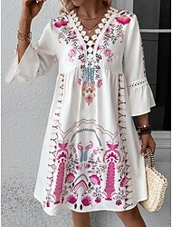 Women's Midi Dress Chiffon Dress Boho Chic Dresses Boho Dress Elegant Dress Elegant Bohemia Vintage Vacation Daily Date Slim Floral Short Sleeve V Neck Black Pink Red Beige Summer Spring Fall Winter