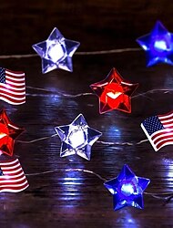 Светодиодные гирлянды на День независимости, декор для американского флага, 2 м, 20 светодиодов, звезды на батарейках, сказочные огни, праздничное украшение дома