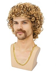 Parrucca Disco Costume Anni '70 Parrucca Afro per Uomini Corto Riccio Naturale Soffice Parrucca Sintetica per Festa di Carnevale Disco (Solo Parrucche) Parrucche di Halloween