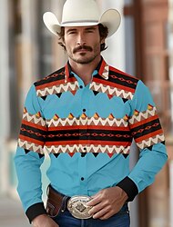Aztek vilda västern-stil Stam Herr Skjorta Tröjkrage Långärmad Blå S, M, L Polyester Skjorta