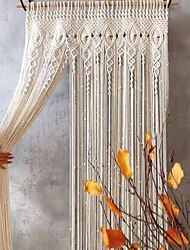 Macrame Hanging Curtain Decor Boho Long Hanging Fringe Chic Door Divider Curtains Handmade Crochet Tapestries Drapes Decorations for Living Room Windows Dorm Apartment Baby Shower Party