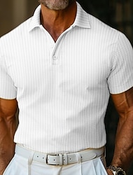 男性用 ポロ ゴルフシャツ ビジネス カジュアル クラシック 半袖 ファッション 純色 縞柄 ボタン 夏 春 レギュラー ホワイト イエロー グレー ポロ