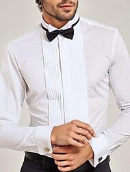 Men's Shirt Button Up Shirt Black White Long Sleeve Plain Lapel Spring &  Fall Wedding Party Clothing Apparel Pleats
