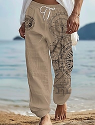 Men's Hawaiian Retro Pants Trousers 3D Print Straight Leg Trousers Mid Waist Drawstring Elastic Waist Outdoor Street Holiday Summer Spring Fall Khaki Relaxed Fit Inelastic